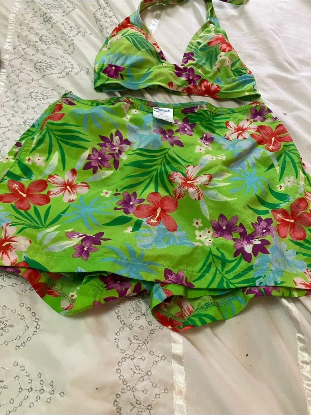 Catalina Green Tropical Floral Halter Bikini Set